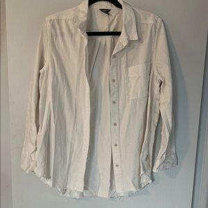 Eddie Bauer Women's White Button Down Raw Hem Top